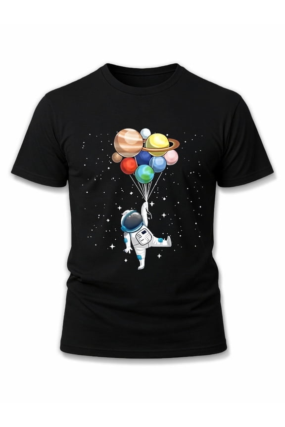 Space Balloons Astronaut Tee Men's t shirts black limited edition casual Spring and summer clothing Casual Unisex Shirt Printed tshirts