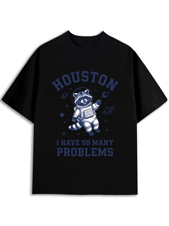 Space Raccoon Problems Tee mens t shirts black 2026 gifts Spring and summer outdoor wear summer and spring season Trendy Unisex Shirt Graphic tshirts