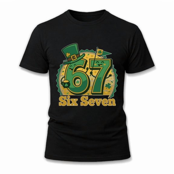 Greenink St Patricks Day 67 Number Graphic T-Shirt, Funny Six Seven Meme Short Sleeve Top Men Women Gift