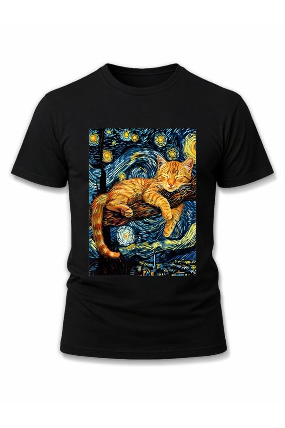 Starry Cat Dreams T-Shirt men t-shirts black casual limited edition Spring and summer clothing Casual Unisex Shirt Graphic tshirts