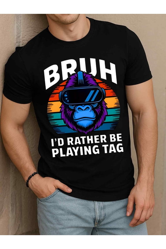 Tag Time Gorilla T-Shirt for men funny t shirts black top elegantly New spring and autumn trendy printed T-shirts Classic Unisex Shirt Cotton tshirts