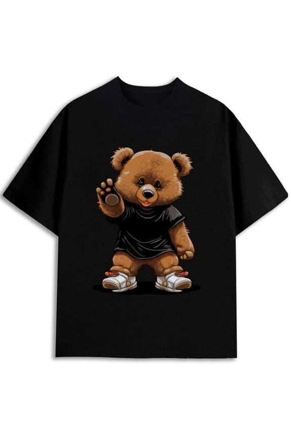 Teddy Bear Streetwear T-Shirt Men comfort colors tshirt black top elegant Spring and summer outdoor loungewear Trendy Unisex Shirt Cotton tshirts