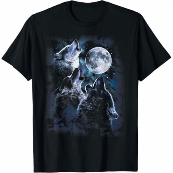 Greenink Greenink Three Wolves Howling at The Moon T-Shirt Wildlife Wolves Lovers Unisex Men Women T Shirt