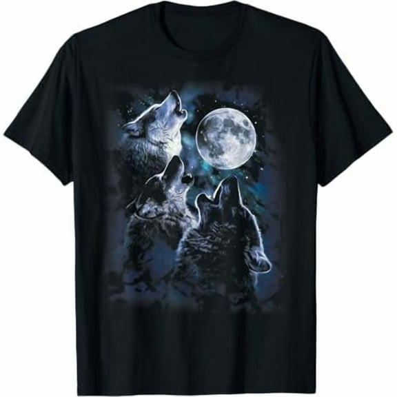 Greenink Three Wolves Howling at The Moon T-Shirt Wildlife Wolves Lovers Unisex Men Women T Shirt
