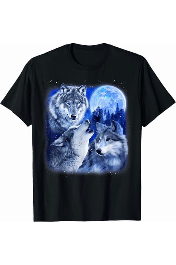 Greenink Three Wolves Howling at The Moon T-Shirt Wildlife Wolves Lovers Unisex Men Women T Shirt
