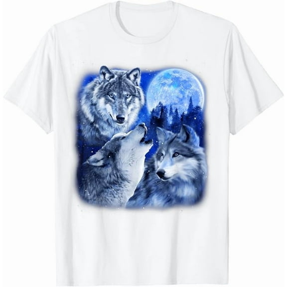 Greenink Three Wolves Howling at The Moon T-Shirt Wildlife Wolves Lovers Unisex Men Women T Shirt