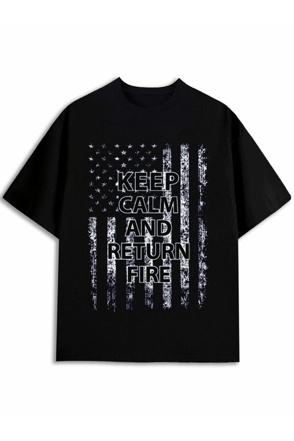 USA Flag: Keep Calm & Return Fire Tee men's comfort colors tshirt black gifts graphic tees Casual sportswear Fashion Unisex Shirt Graphic Tee tshirts