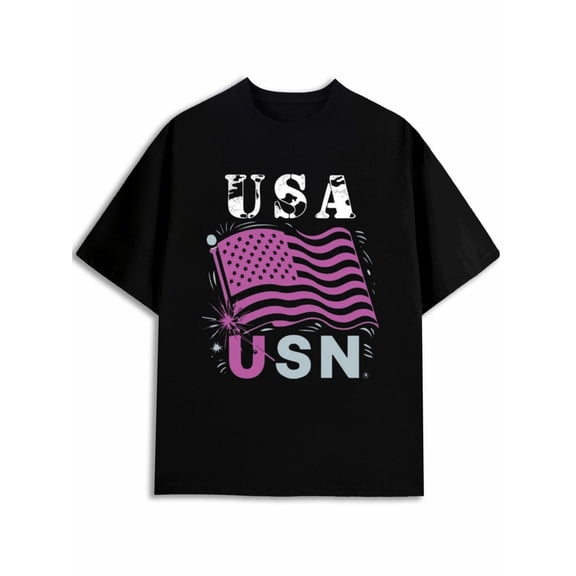 Greenink USA USN Flag Tee men round neck T-shirt black graphic 2026 Spring and summer outdoor wear Basic Unisex Shirt Graphic Tee tshirts