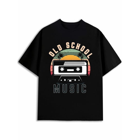 Greenink Vibes: Old School Music Tee Men printed t-shirt black gifts short BBQ Weekend Gathering Family Tee Casual Unisex Shirt Short Sleeve tshirts