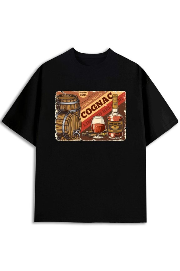 Vintage Cognac Barrel T-Shirt for men graphic t shirts black 2026 short Daytime and weekend wear Unique Design Unisex Shirt Printed tshirts