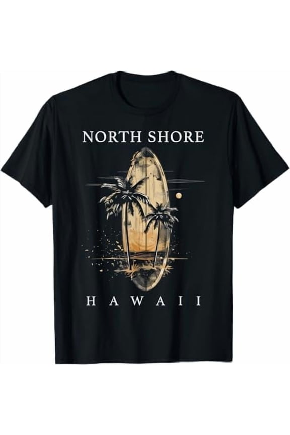 Vintage Long Surf Board North Shore Hawaii Oahu Haleiwa Surfer Surfing T-Shirt Hawaiian Tropical Palm Tree Beach Shirt