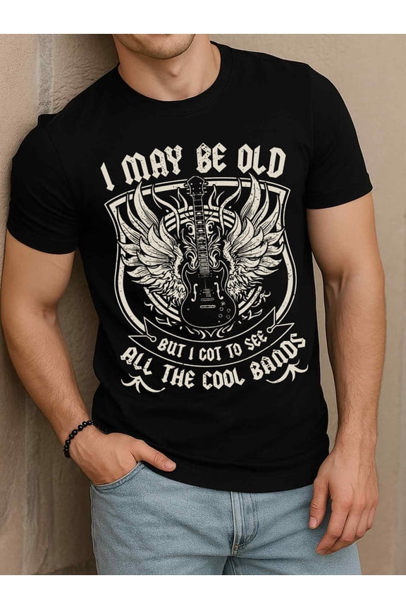 Vintage Rocker Guitar Tee mens t shirts black elegant elegantly Unique designs, summer prints Hip-hop street style Basic Unisex Shirt Cotton tshirts