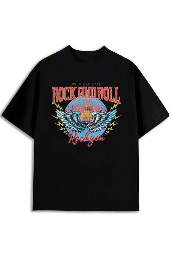 Wild & Free Rock and Roll Tee men t-shirt black summer elegant Daily and weekend wear summer and spring season Fashion Unisex Shirt Cotton tshirts