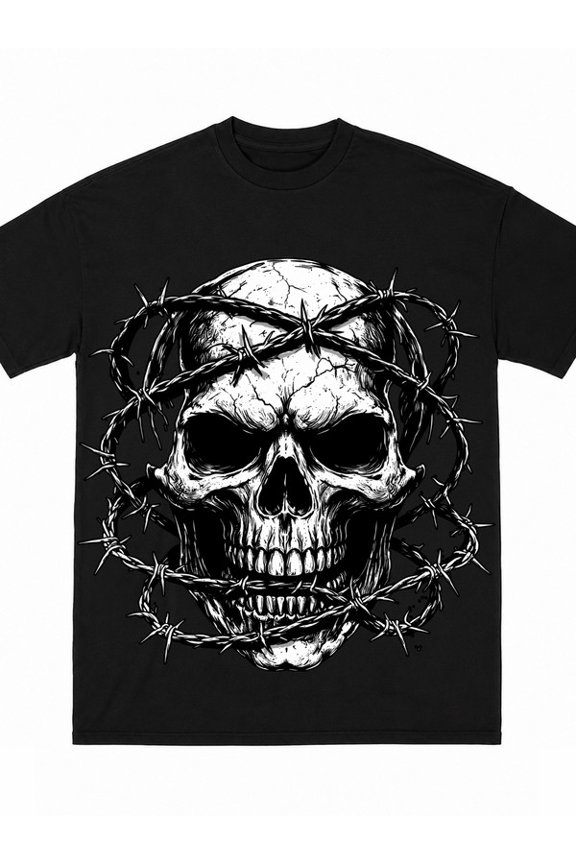For men Barbed Skull Crown of Thorns T-Shirt black Y2K Gothic Eye-catching print t-shirt New spring and autumn trendy printed T-shirts Backyard BBQ Weekend T-Shirt festival preferred gifts