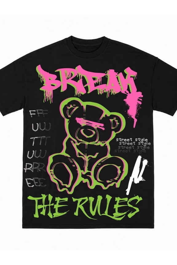 men Break the Rules Street Style Tee black Y2K Gothic Oversized Graphic t shirts Lightweight, perfect for casual wear, ideal for outdoor activities Comfortable outdoor activity clothing