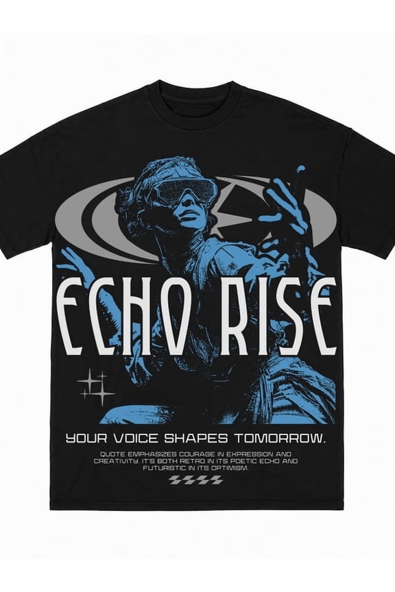 For men Echo Rise: Voice Shapes Tomorrow T-Shirt black Y2K trend Bold graphic t-shirts Unique designs, summer prints summer and spring season spring and summer clothing Comfortable fabric