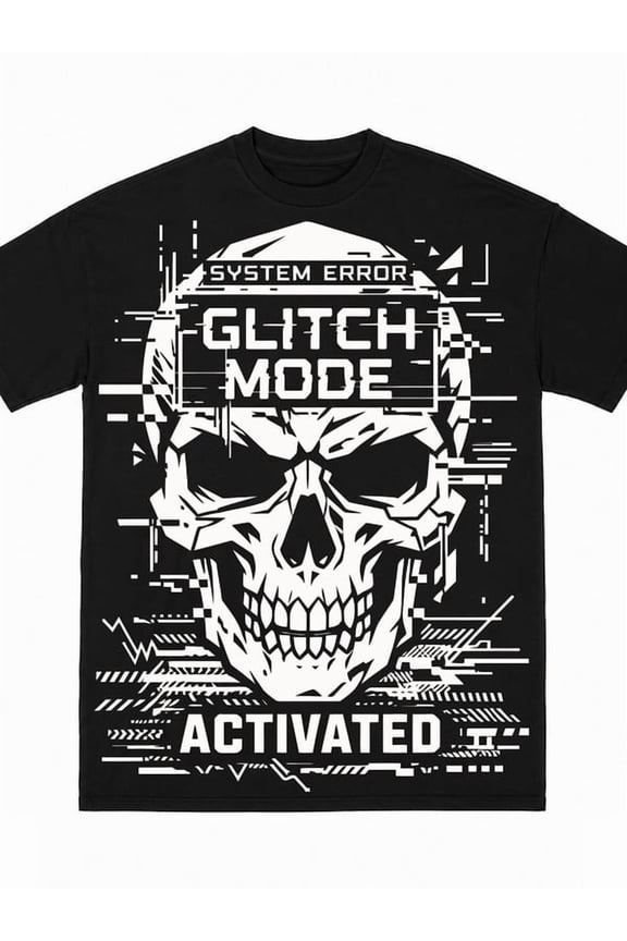For men Glitch Mode Activated Cyberpunk Skull T-Shirt black Y2K hip-hop Bold Print t-shirts Spring and summer clothing Weekend Grilling & BBQ Fun T-Shirt Comfortable fabric