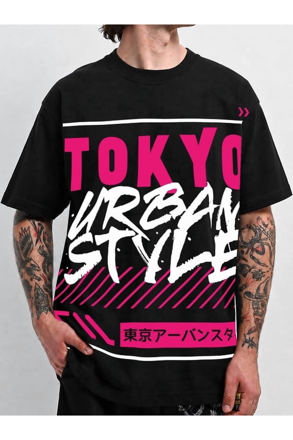 For men Tokyo Urban Style Tee black Y2K hip-hop Bold graphic t-shirts printed T-shirts, Streetwear style clothing Daily and weekend wear spring and summer clothing festival preferred s