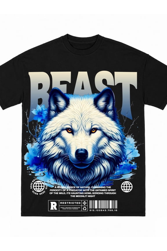 For men Wild Wolf Beast T-Shirt black Y2K hip-hop Front Full Graphic t-shirts Soft and comfortable Weekend Grilling & BBQ Fun T-Shirt Daily and weekend wear perfect choice for daily wear