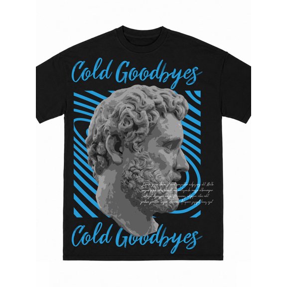 Greenink men's Classic Greek Statue 'Cold Goodbyes' T-Shirt black Y2K style Oversized print t shirts Everyday and weekend wear Comfortable activewear, perfect for gifts perfect choice for daily wear