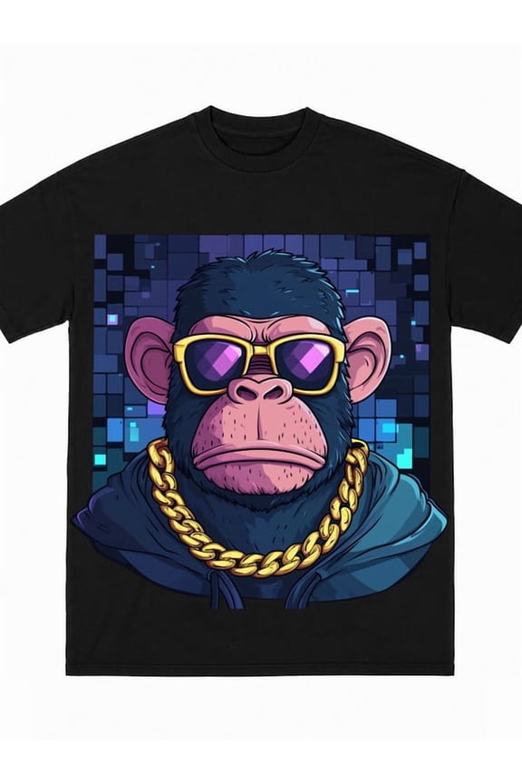mens Urban Monkey Style Gold Chain T-Shirt black Y2K trend Oversized Graphic t-shirts Fashionable summer T-shirt, machine washable BBQ Weekend Gathering Family Tee Comfortable daily wear
