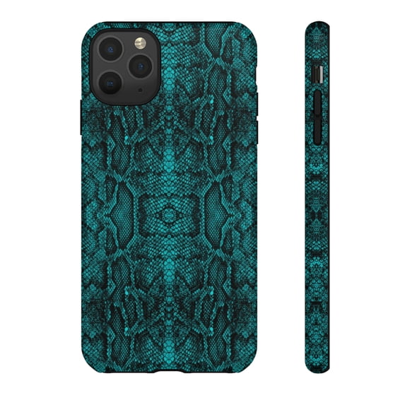 Greenish-Blue Snakeskin Print iPhone 15 Case-iPhone Case-Animal Print Case