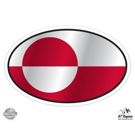 Greenland Flag Oval - 5" Vinyl Sticker - For Car Laptop I-Pad - Waterproof Decal