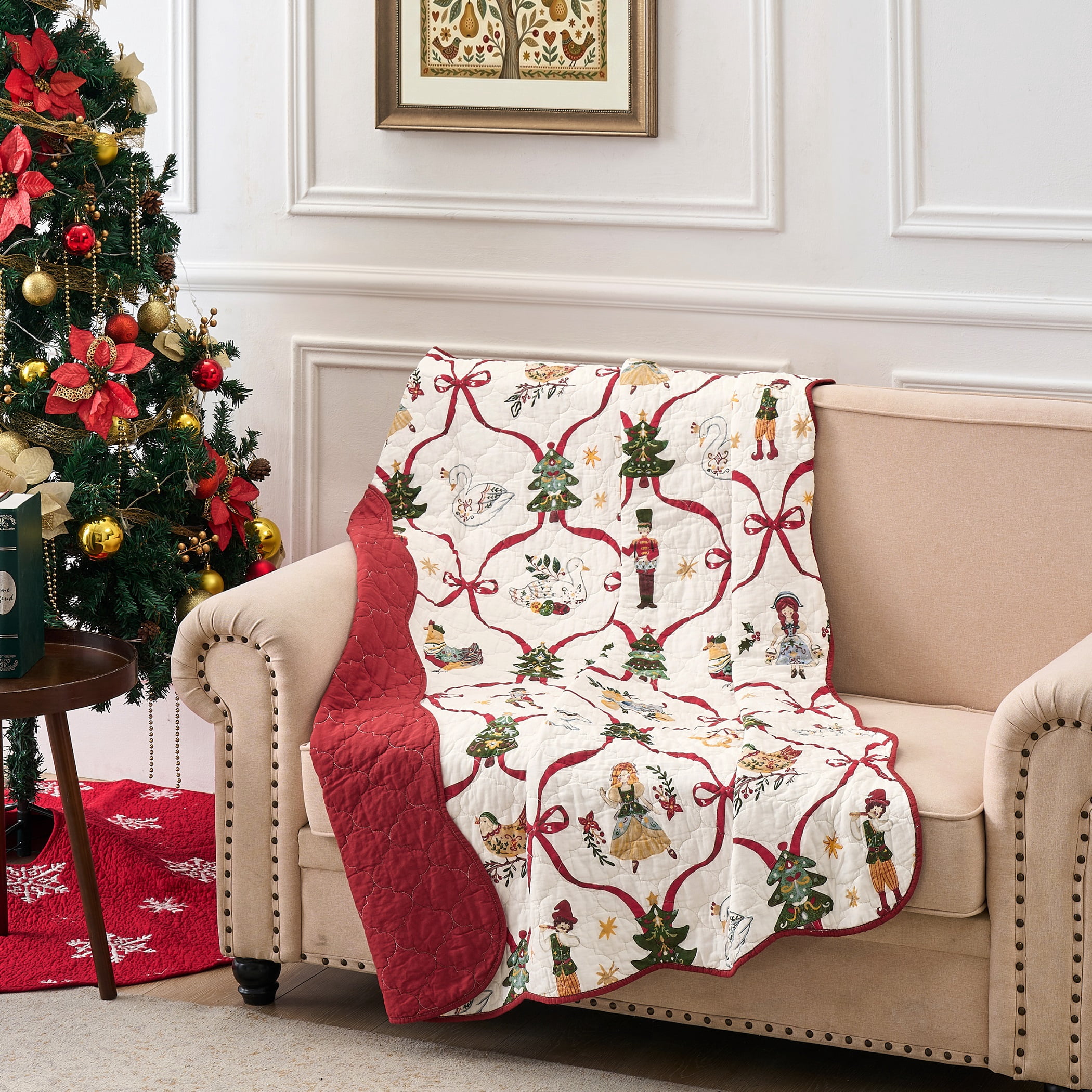 Greenland Home 12 Days of Christmas 100% Cotton Holiday Throw Blanket, 50" x 60"