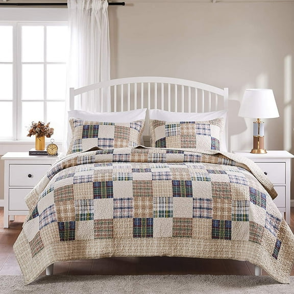 Greenland Home 2-Piece Oxford Quilt Set, Twin, Multicolor - Comfortable Traditional Plaid Design for Home Use