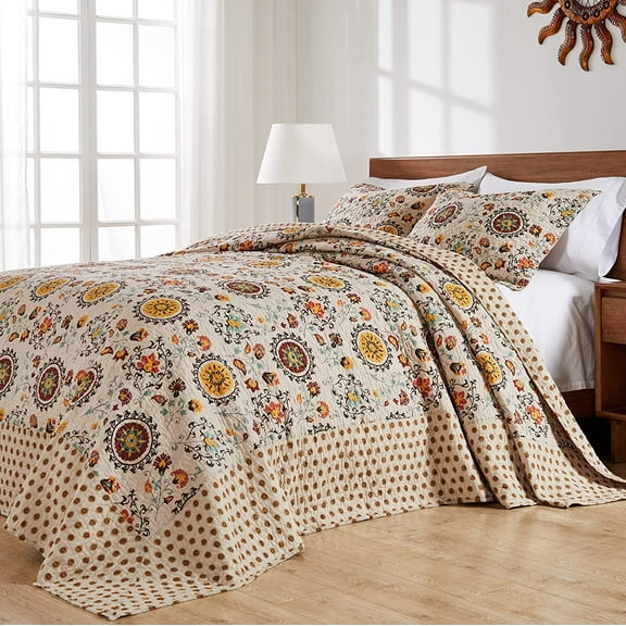 Greenland Home Andorra Medallion Cotton Bedspread Set, Multi, 3-Piece Queen