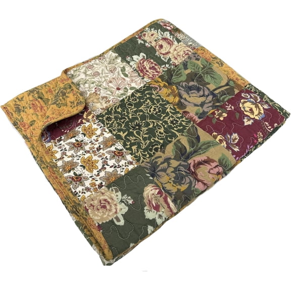 Quilted Patchwork Throw Blanket, 50" x 60", Antique Chic Style Multicolor Bed Throw, Soft Lightweight Cover for Sofa, Couch, Bedroom and Living Room