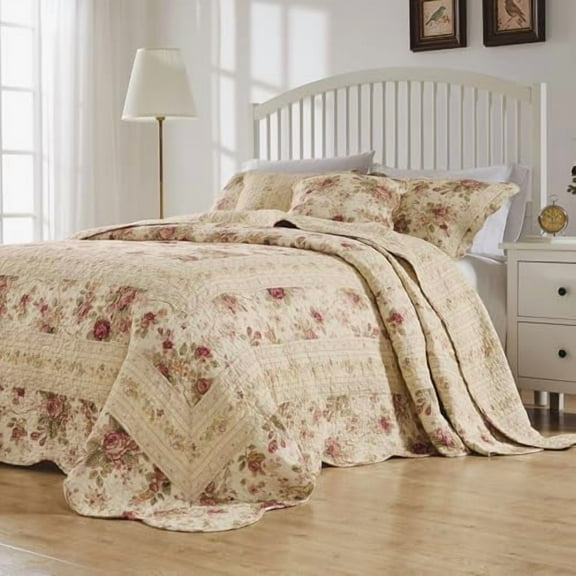 Greenland Home Antique Rose 100% Cotton Heirloom-Quality Bedspread Set, 3-Piece Queen, Ecru