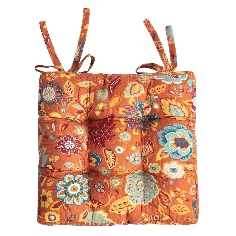Astoria Floral Orange Chair Pad with Cotton and Polyester Fill