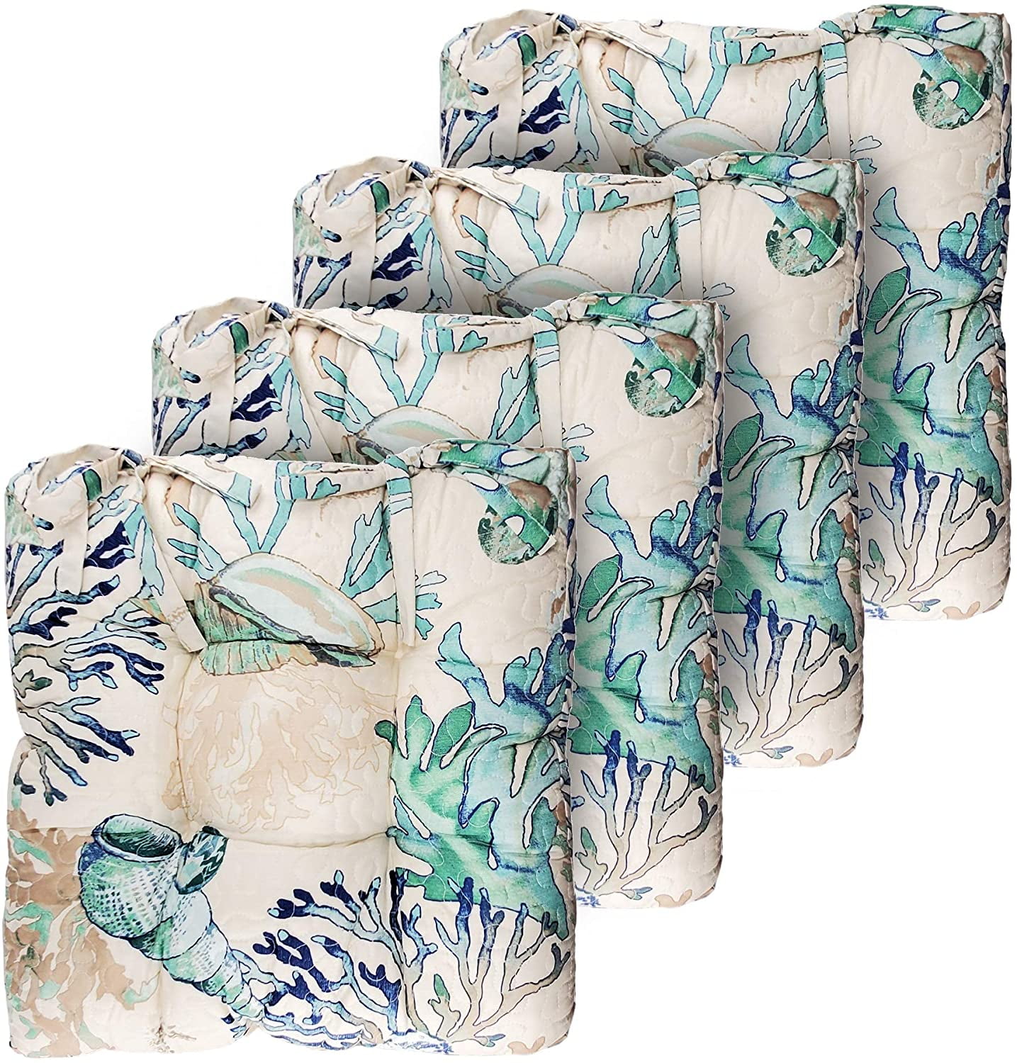 Atlantis Coastal Square Chair Pads Set of 4, Cotton and Polyester