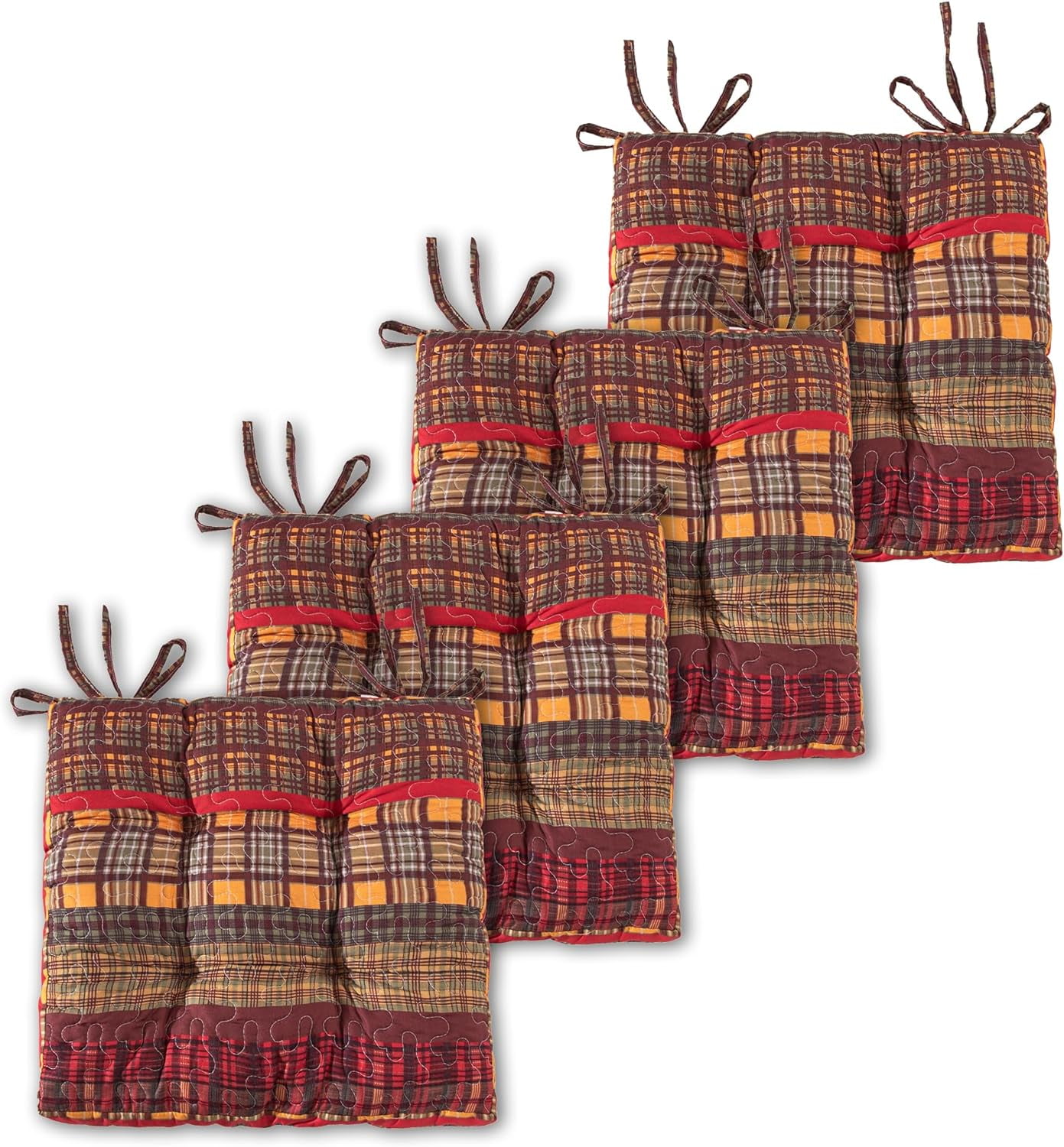 Gold Rush Plaid Multicolor Microfiber Square Chair Cushion Set
