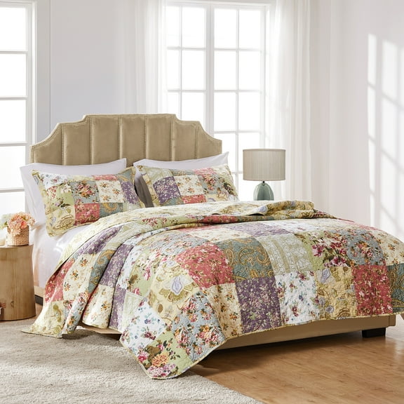 Greenland Home Blooming Prairie 100% Cotton Reversible Quilt and Pillow Sham Set, 3 Piece King/Cal King