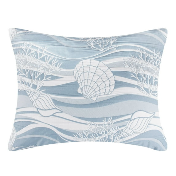 Greenland Home Coastal Paradise Jacquard Woven Decorative Pillow Sham, Dover Tidal Blue, King