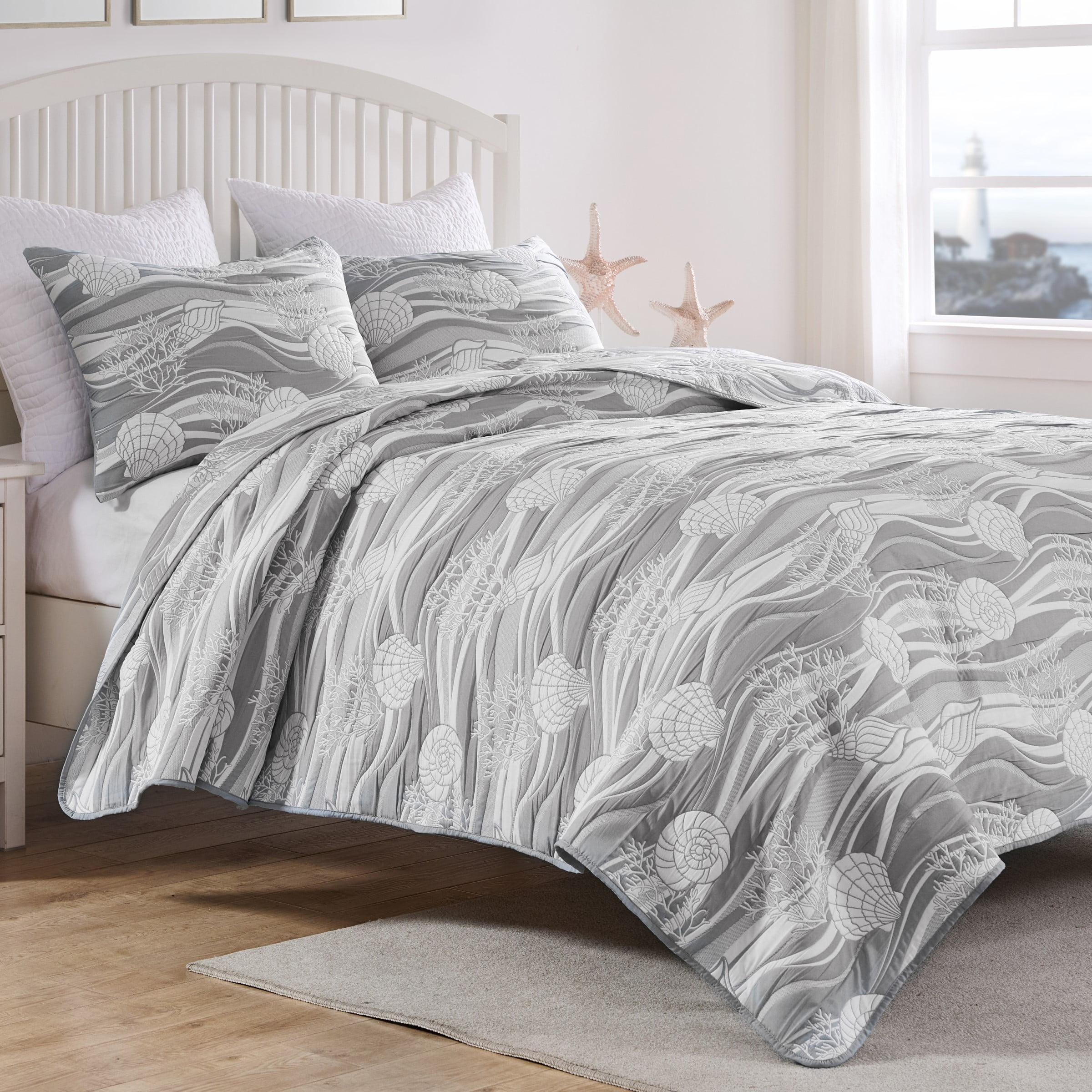 Greenland Home Coastal Paradise Matelassé Coverlet Set, Dover Harbor Gray, 3-Piece King/Cal King