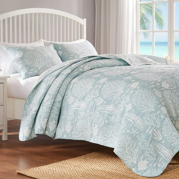 Greenland Home Coastal Paradise Matelasse Coverlet Set, Marina Seafoam, 3-Piece Full/Queen