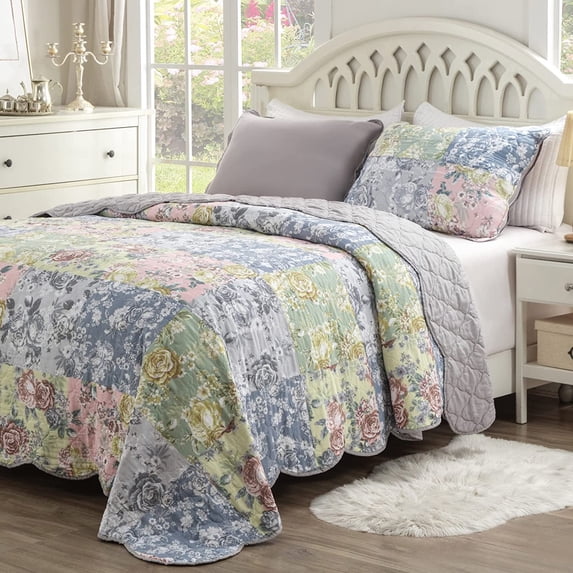 Greenland Home Emma Vintage Style Quilt Set, 2-Piece Twin/XL, Gray