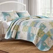 Greenland Home Evangeline Cotton-Rich Modern Floral Quilt Set, 2-Piece Twin/XL