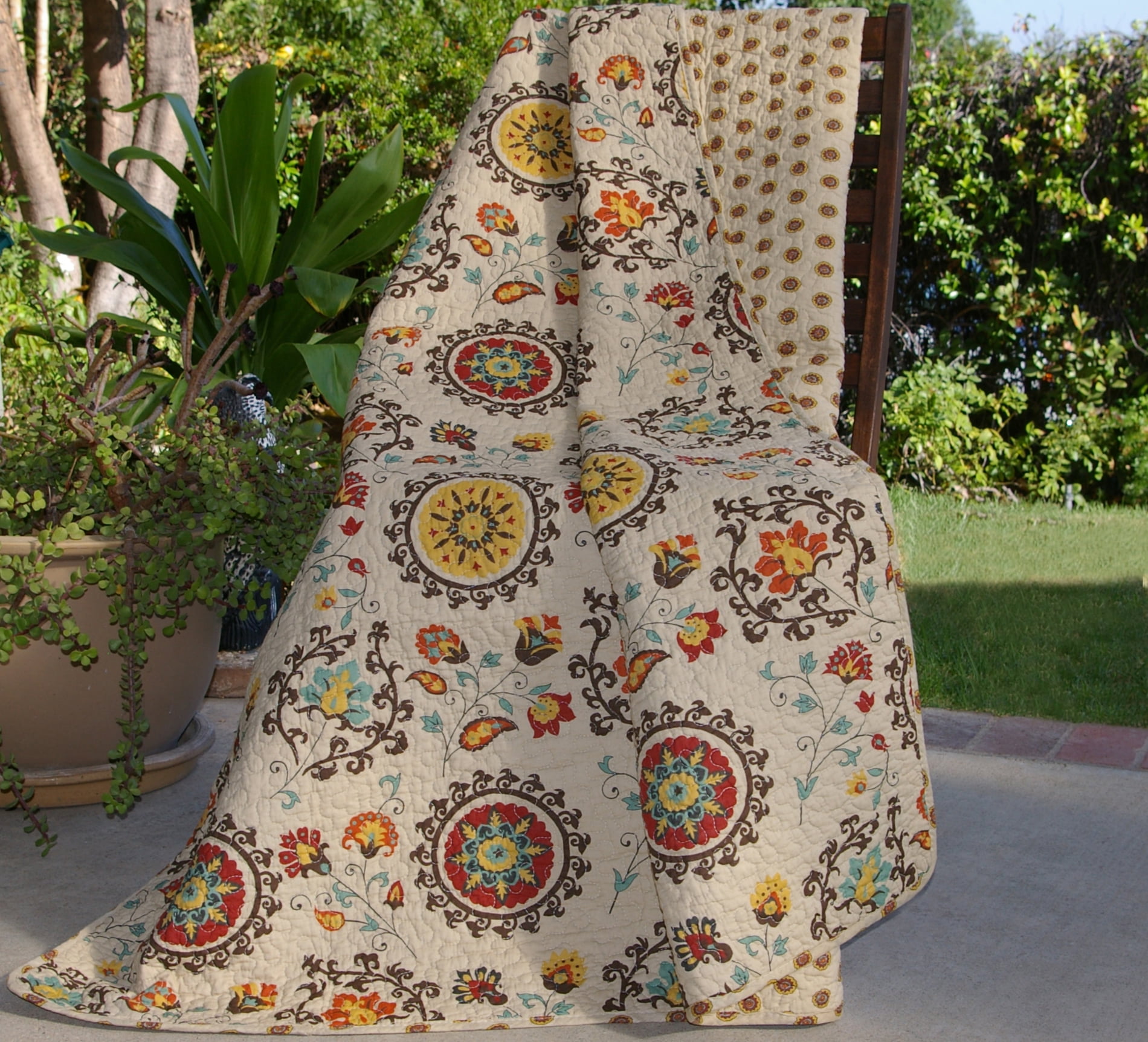 Boho-Chic Multicolor Cotton Reversible Throw Blanket