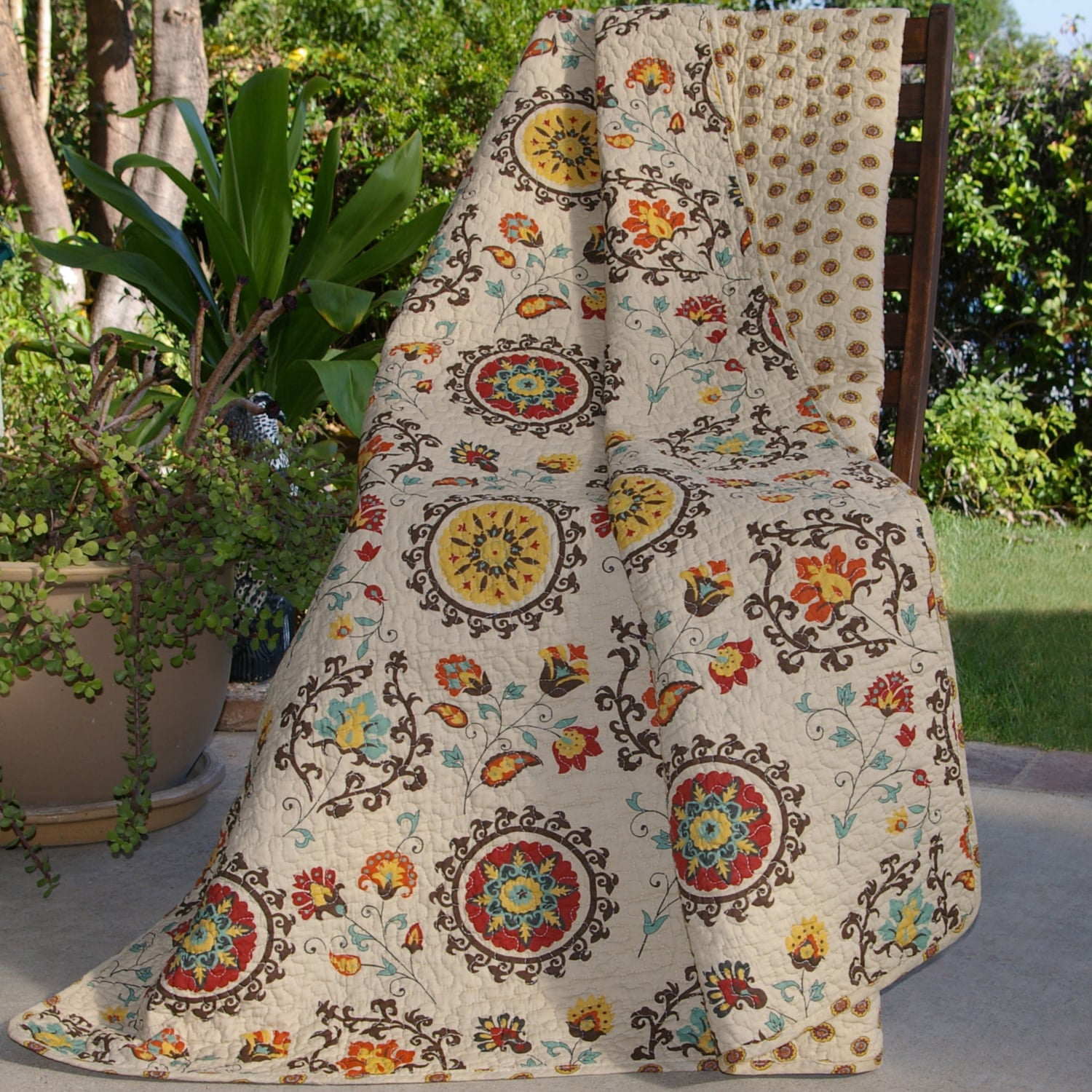 Boho-Chic Multicolor Cotton Reversible Throw Blanket