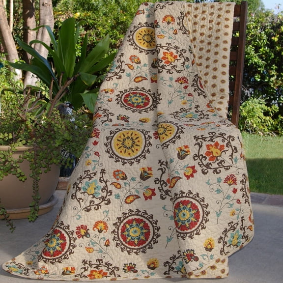 Andorra Cotton Throw, Throw, Quilted, Multi-Colored, Cotton, Nature / Floral, Cottage/Country