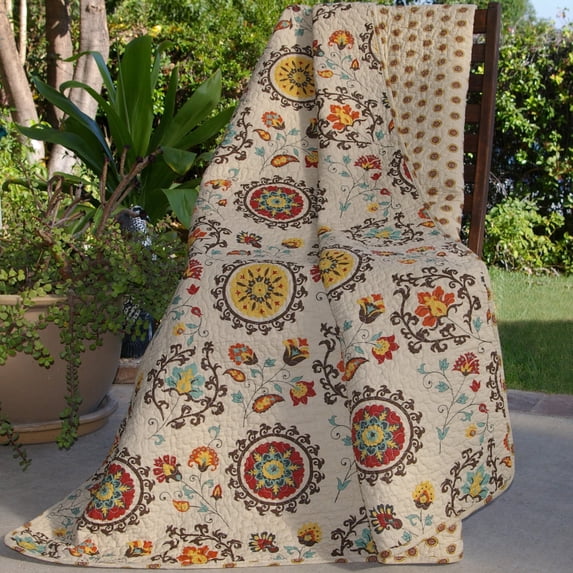 Andorra Cotton Throw, Throw, Quilted, Multi-Colored, Cotton, Nature / Floral, Cottage/Country