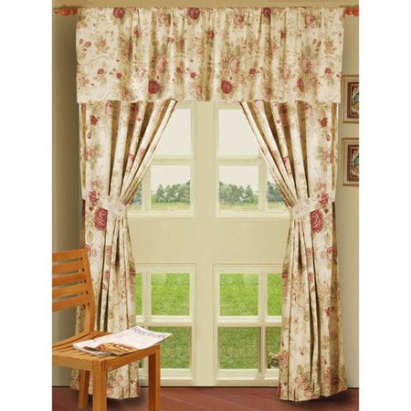 Antique Rose Floral Cotton Rod Pocket Curtain Panels