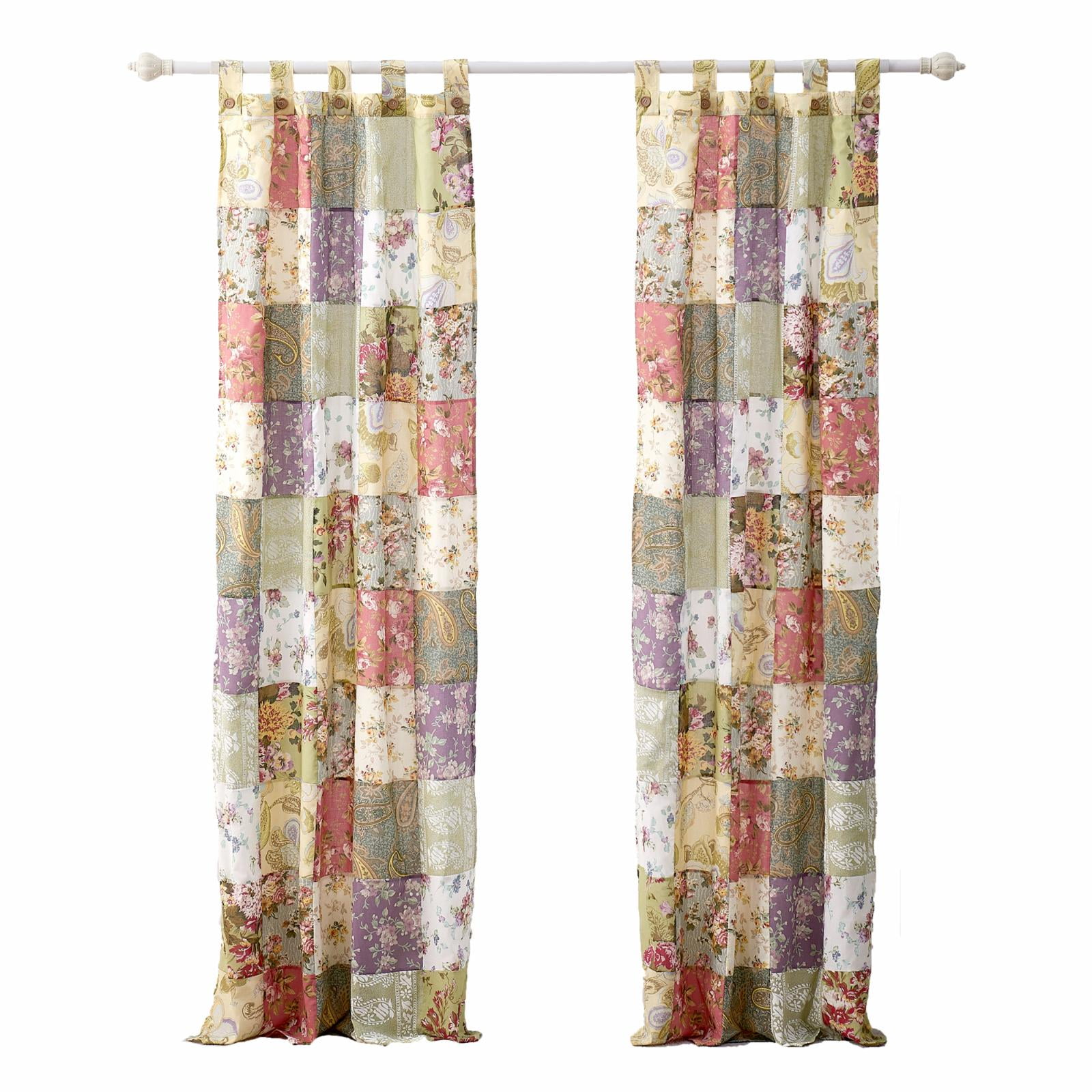 Blooming Prairie Patchwork Cotton Tab Top Curtain Panels, 42" x 84", Set of 2