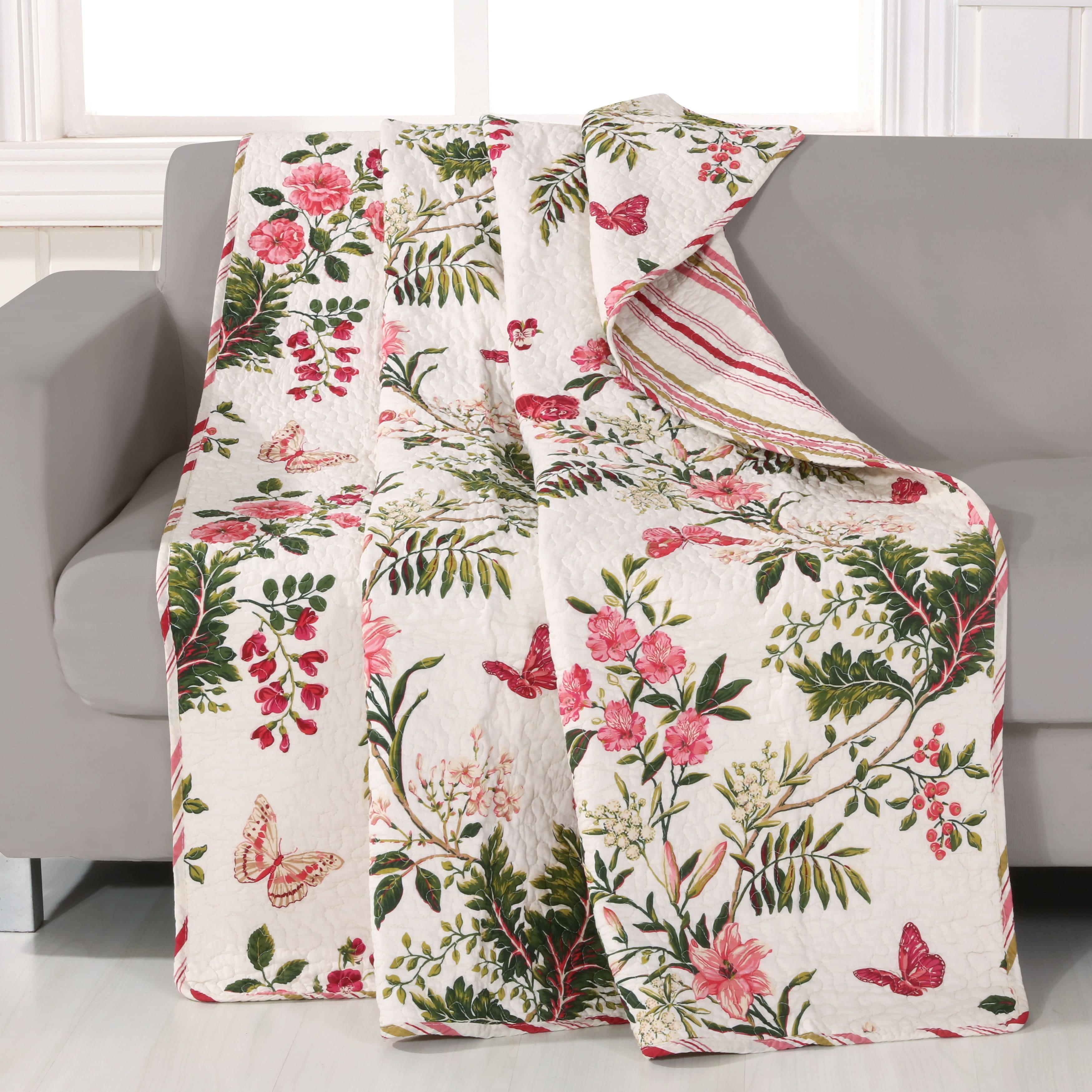 Butterflies Multicolor Quilted Cotton Botanical Throw Blanket