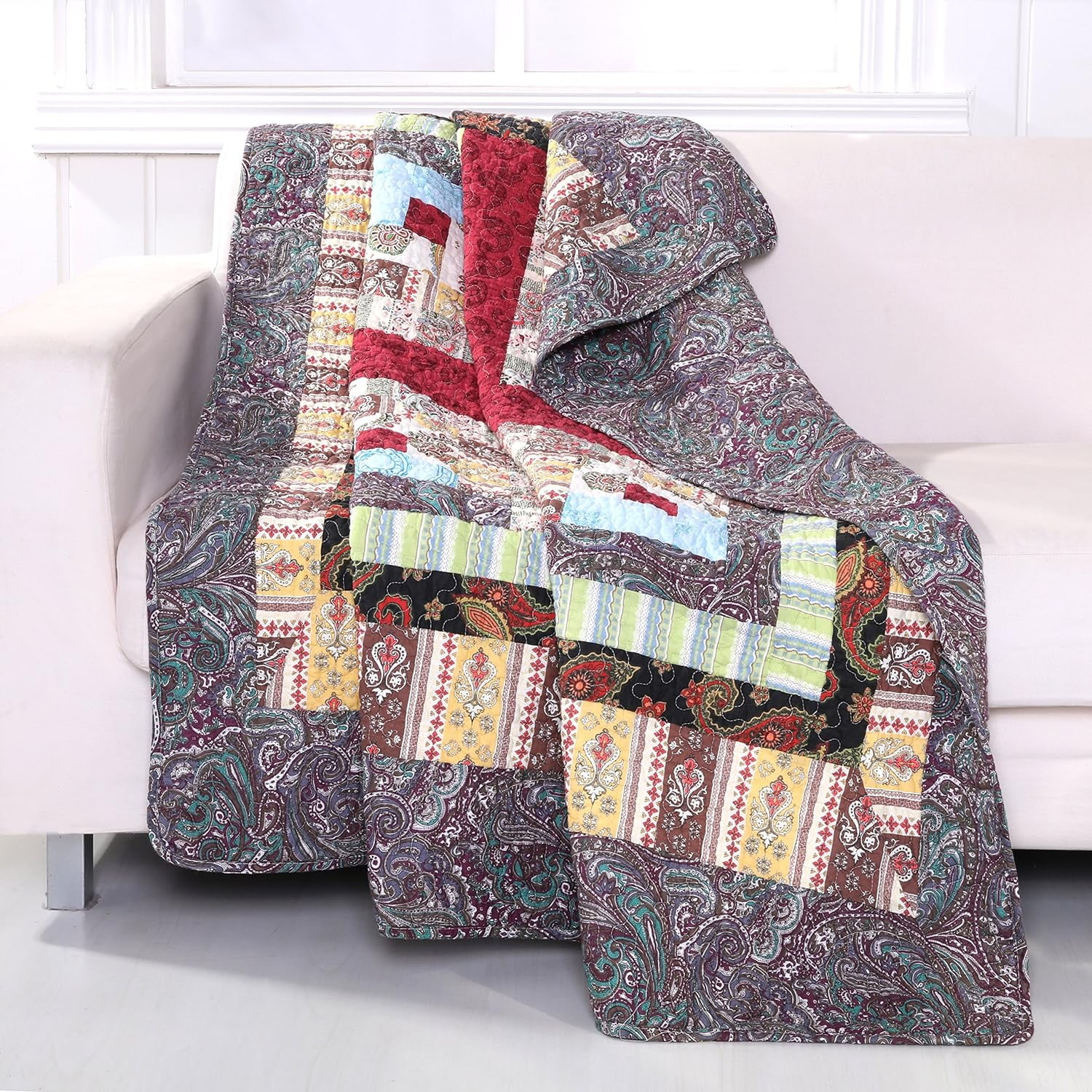 Colorado Lodge Multicolor Cotton Patchwork Reversible Throw Blanket
