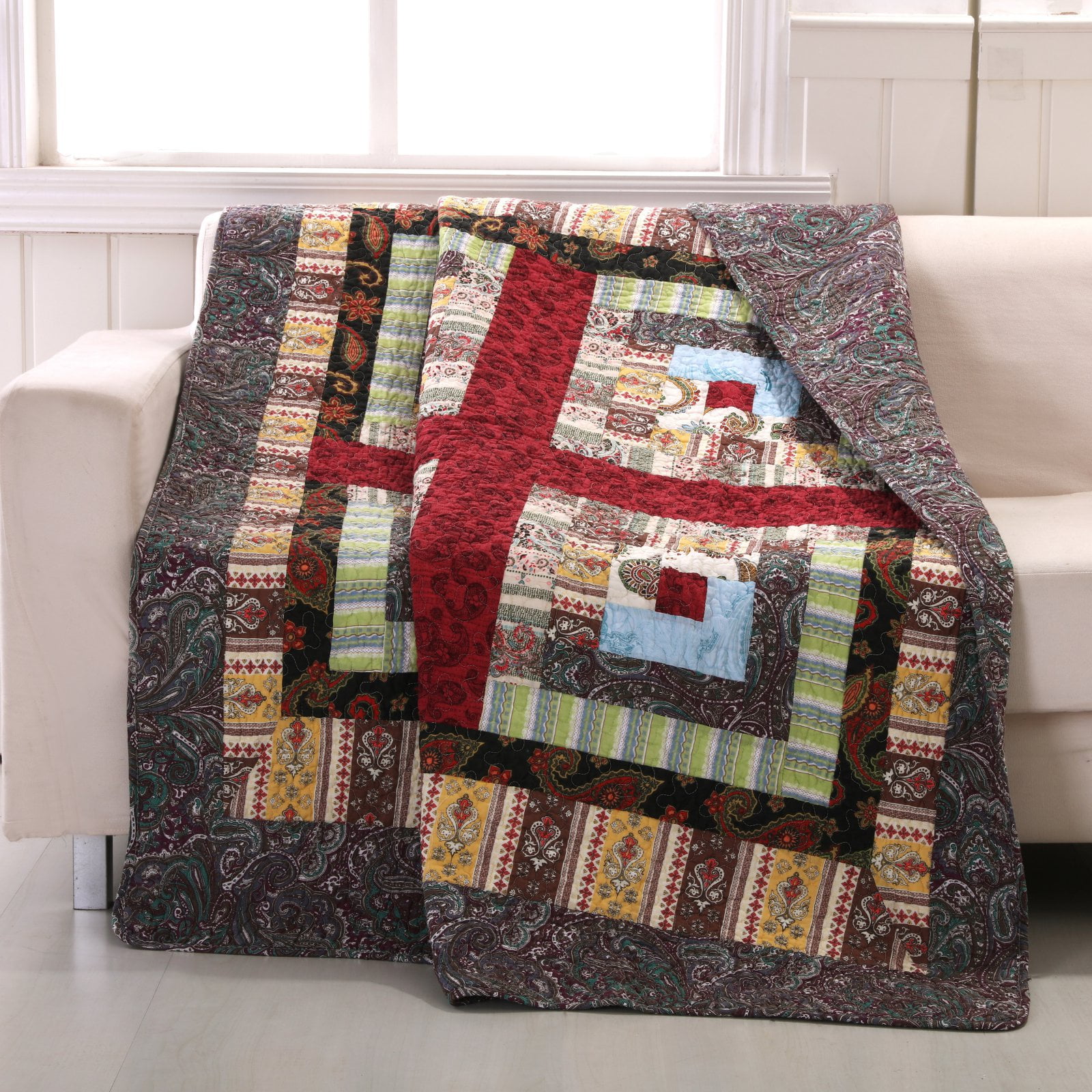 Colorado Lodge Multicolor Cotton Patchwork Reversible Throw Blanket